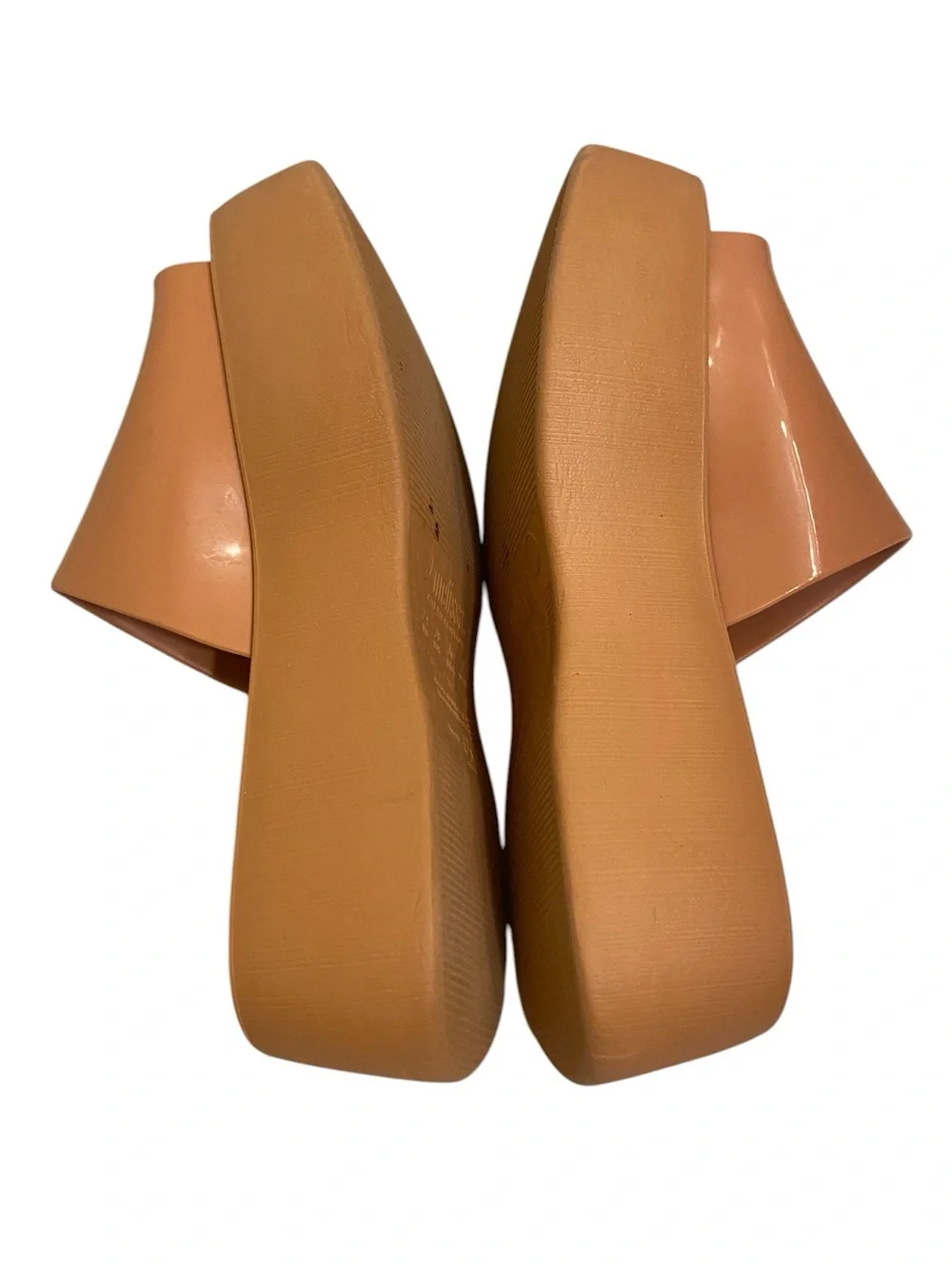 MELISSA WOMENS PLATFORM SLIDES IN CAMEL TAN SIZE 7 CHUNKY TRENDY EXPENSIVE